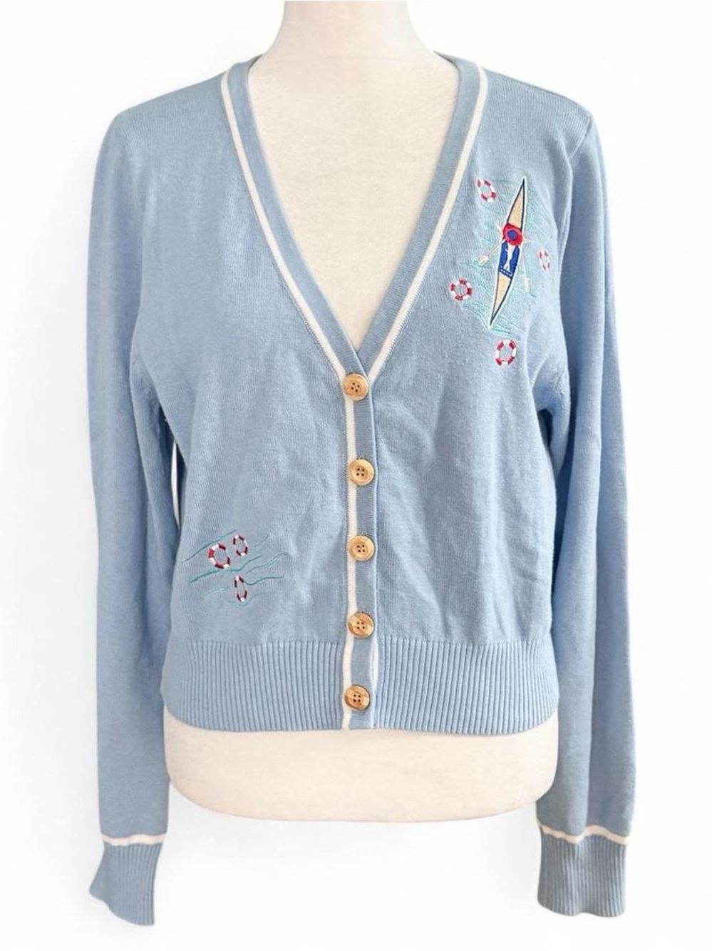 Banned Retro Blue Embroidered Nautical Cardigan Sweater Women’s Medium